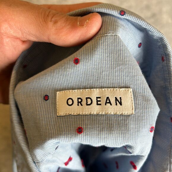 Ordean Shirt Mens 40 15 3/4 Long Sleeve Button Up Blue with Red - Picture 2 of 8